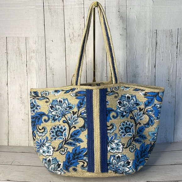 NWT Antik Kraft Jute Handmade Floral Print Tote - Picture 2 of 10